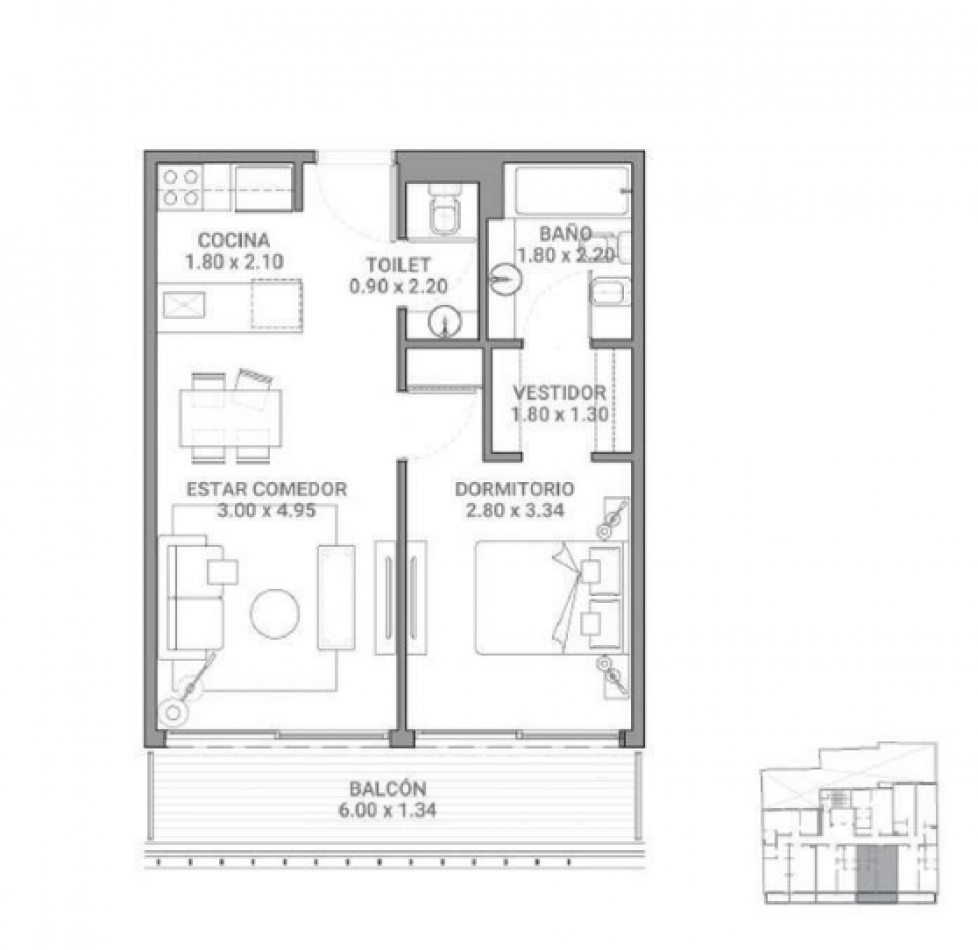 Venta departamento 2 amb con balcon en Caballito 